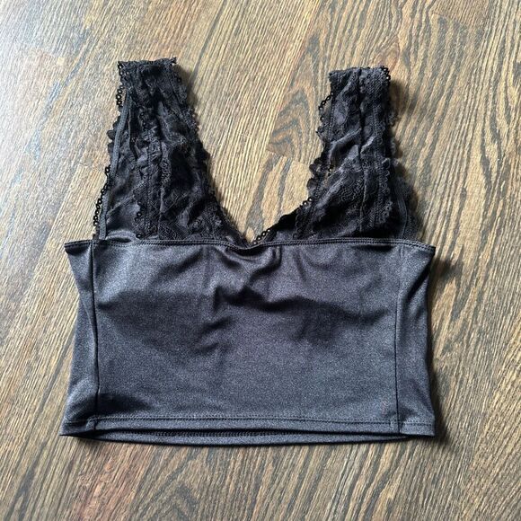 SHEIN BAE High Stretch Knitted Lace Spliced Women's Camisole Top Size XL Black - Picture 6 of 9